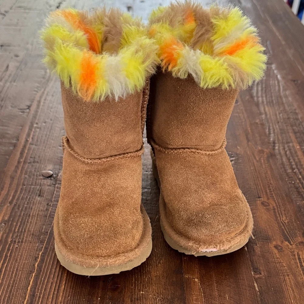 UGG Kids' Tan Boots with Yellow and Orange Accents - Picture 4 of 4
